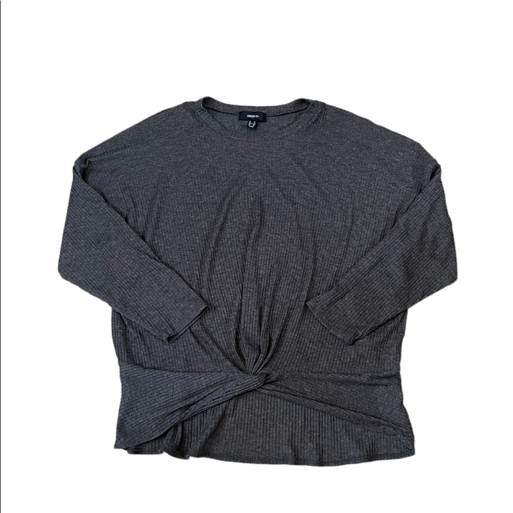 Grey long sleeve cut out shoulder sweater with knot at front hem line XXXL